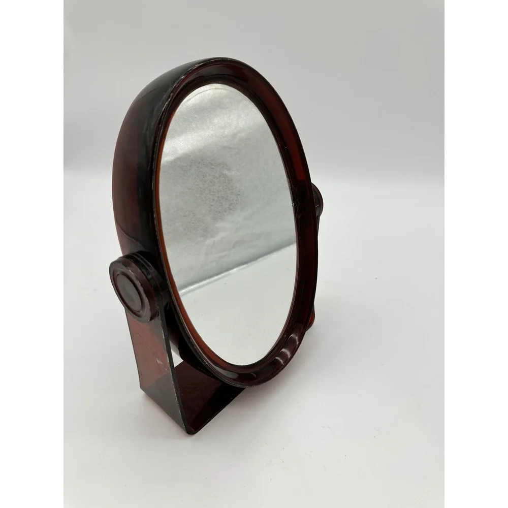 Vintage Swivel Vanity Mirror Tabletop Double Sided Tortoiseshell Brown 11.5in